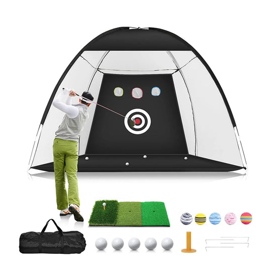 Golf Net with Hitting Mat, Golf Practice Net with 3 Aim Golf Target, Portable Golf Hitting Aid Nets for Outdoor / Indoor / Backyard